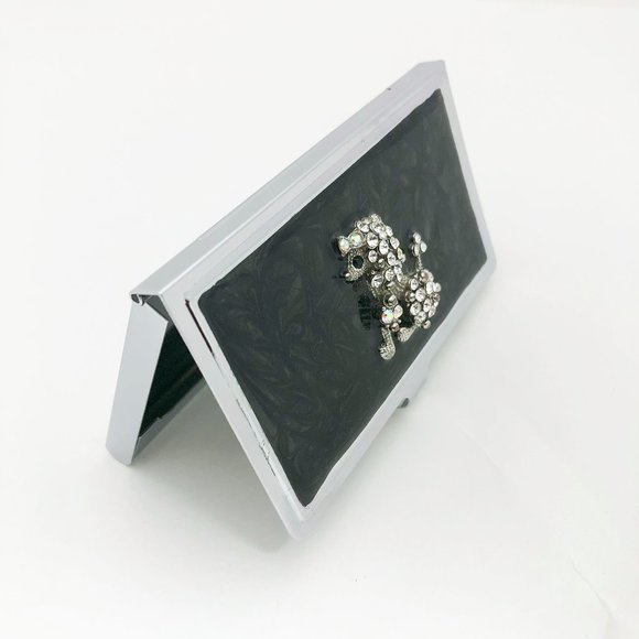 Vintage Stainless Steel Business Card Case with Rhinestone Poodle - Picture 9 of 9